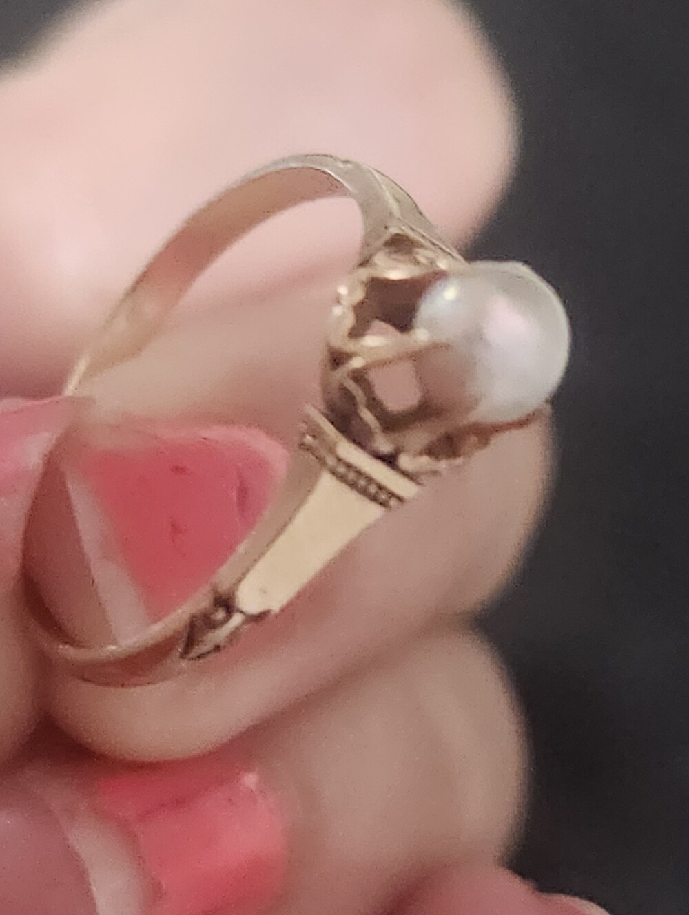 Antique 14k ylw gold Edwardian 6-prong buttercup setting natural pearl ring - Picture 14 of 16